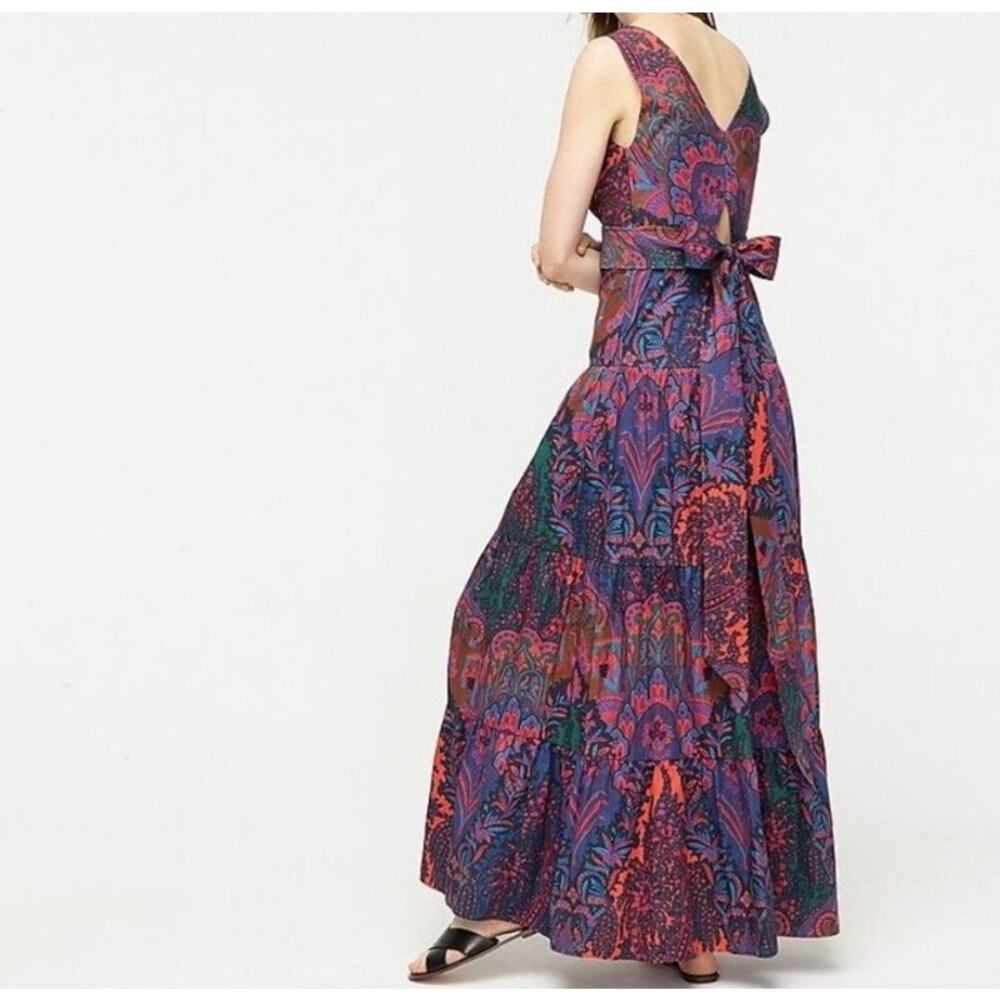 J. Crew Paisley Print Maxi Dress US 2 Tiered Ratti Scarf Colorful 100% Cotton - Picture 3 of 15